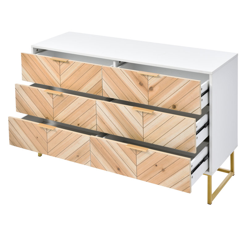 Commode double 6 tiroirs 47,2 po Jossimar, Blanc / Naturel