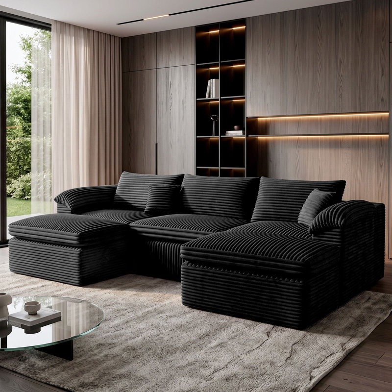 Canapé rembourré double couche de 105 pouces, assise profonde avec soutien lombaire, aucun assemblage requis, assise et inclinaison confortables