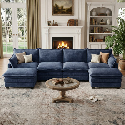 116.5" U Shaped Modular Sofa, Comfy Sectional Couch with Moveable Ottoman for Living Room