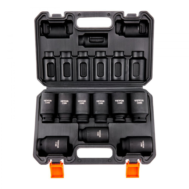 1/2" Drive Impact Socket Set, 9 Piece Deep Socket Set Metric 29-38mm