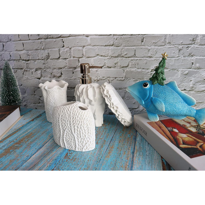 4-piece Bathroom Accessories Set Seashell White