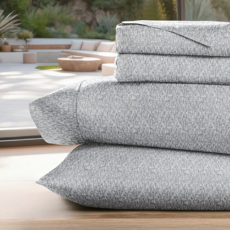 Simply Soft™ Scallops Pattern Microfiber Sheet Set, California King, Light Gray Chambray