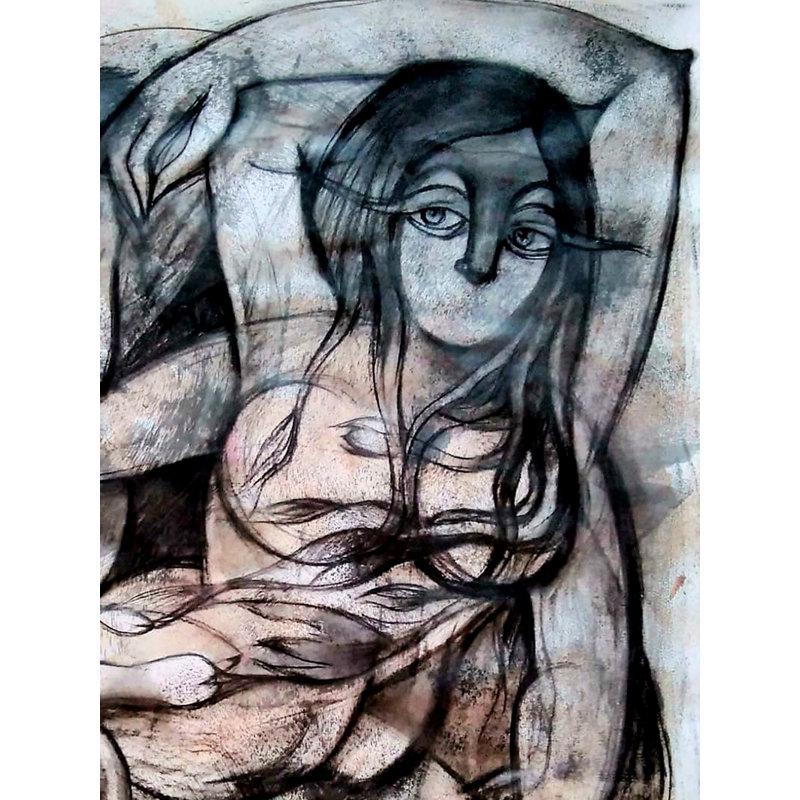 Shakti - Art figuratif | Gris anthracite sur papier | Par Devendra S Potdukhe