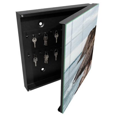 Key box, Opens to the left, 30x30x5, White, Rocky coast and calm sea, 