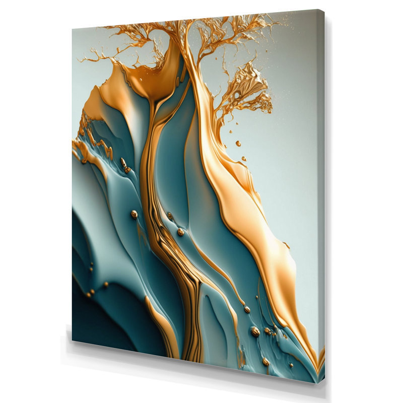 «Abstract Blue and Gold Leaves III», reproduction sur toile, H 44 po x l 34 po x P 1,5 po, Toile tendue