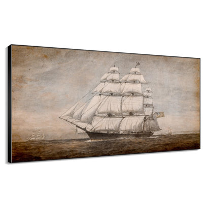 Bateau à voile rétro scène nautique classique salon grand encadré impression murale décor à la maison (assemblage de cadre requis)