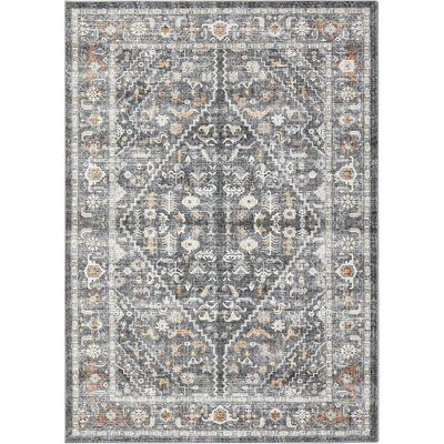 Tapis rétro antidérapant à motif oriental délavé, pliable et délavé