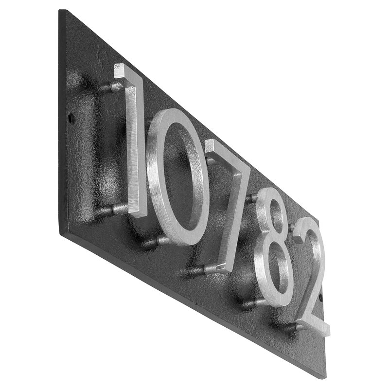Plaque d'adresse horizontale flottante 4 po (5 chiffres), Noir, Aluminium brossé, Oui