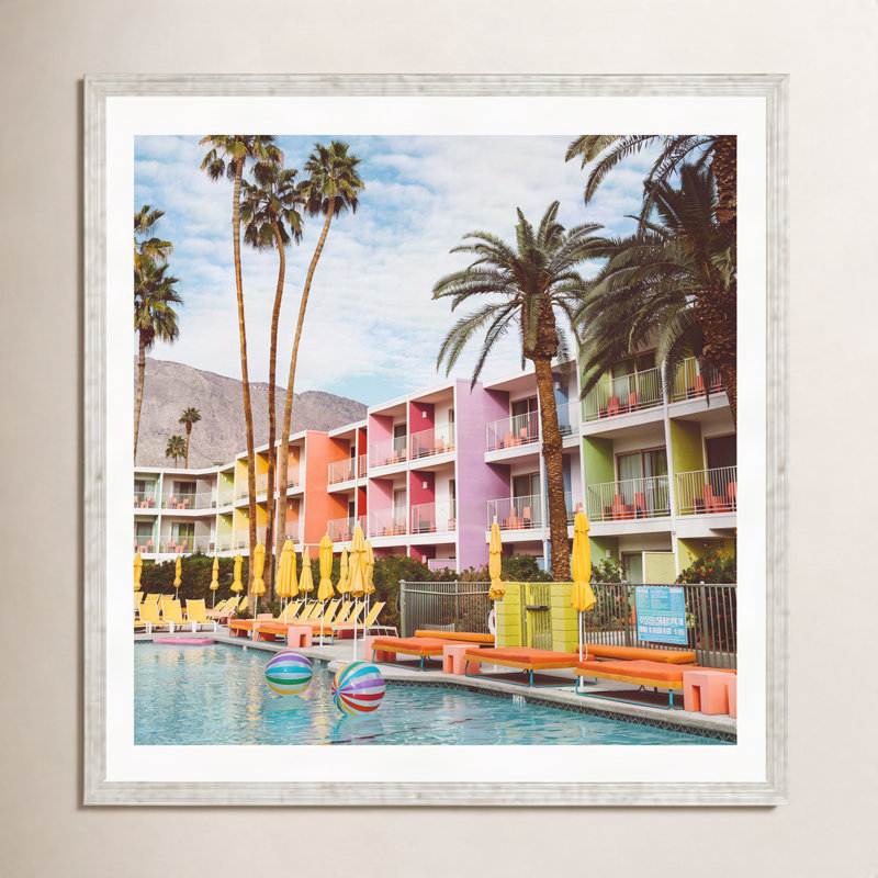 Tulle "Palm Springs Pool Day VII" Print, 12" H x 12" W x 2" D, Natural Floater Framed, No