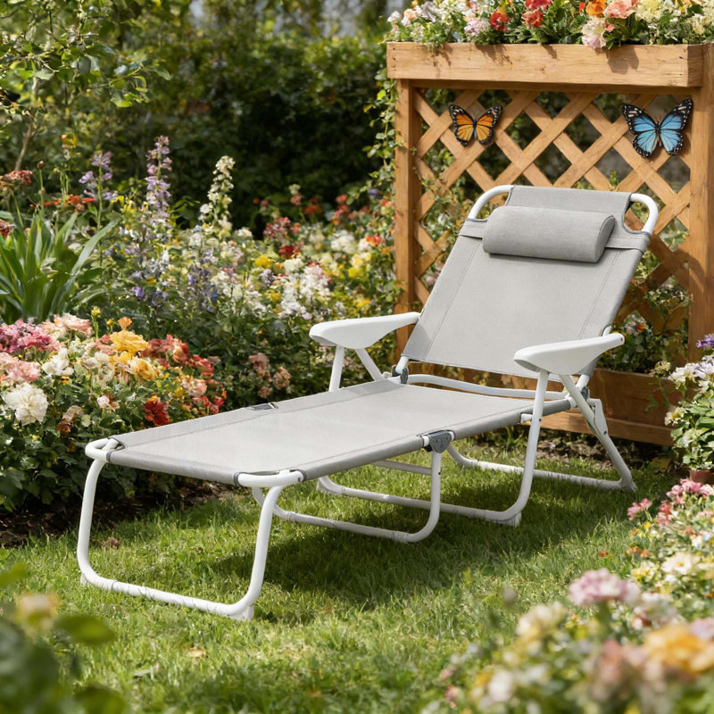 Chaise de bronzage d'extérieur, chaise longue pliante, Gris clair
