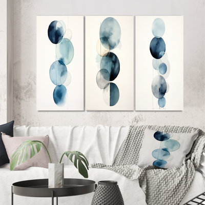 «Circular Simplicity Watercolor In Retro Blue V», 3 pièces sur toile