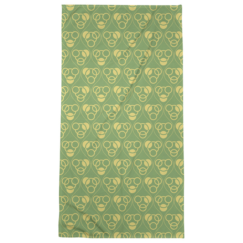Serviette de plage à motif de cercles et de vagues Classic, Vert/jaune