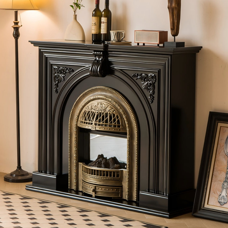 Landscape Electric Fireplace With Decoration and Heating, 41.34" H x 47.24" W x 13.78" D, Black