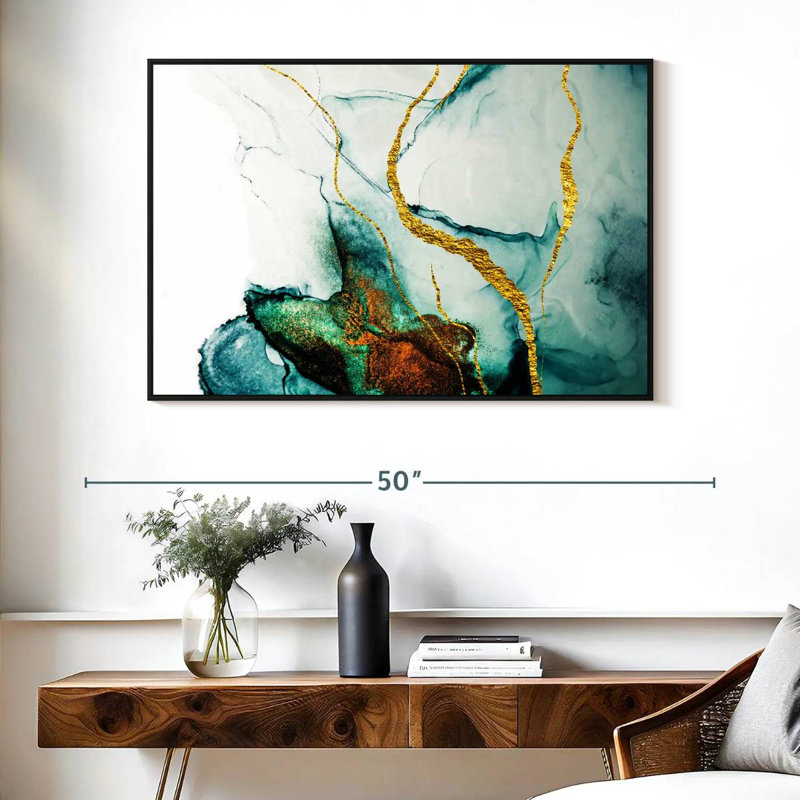 Lucilla stries dorées, Cadre flottant noir, 40 po x 27 po
