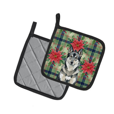 Norwegian Elkhound Christmas Poinsettas Pair of Pot Holders