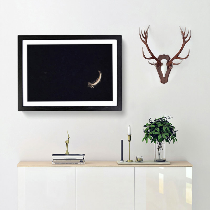 Crescent Moon & Planet Venus in Abstract - Picture Frame Graphic Art Print, 27cm H x 36cm W x 2cm D, Black Framed