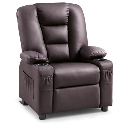 Fauteuil inclinable pour enfants avec anti-basculement Whitson, porte-gobelets, 2 poches latérales, similicuir