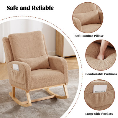 27.5-Inch Wide Rocking Chair with Solid Wood Legs and Ergonomic Lumbar Support Pillow