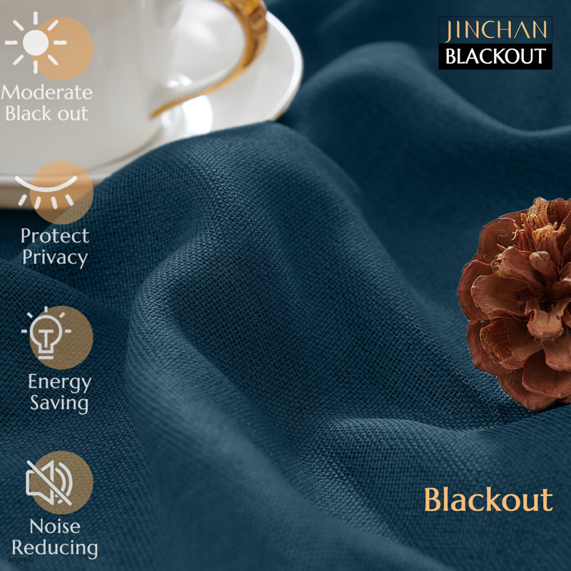Linen-Look Curtain Panels - Thermal Insulated Window Drapes with Rod Pocket for Light Control and Privacy, 40*84, Blue