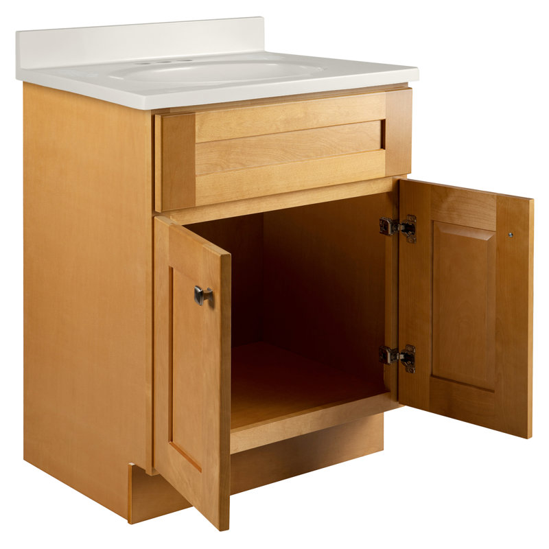Meuble-lavabo de 25 po avec plateau Brookings, entièrement assemblé, Tanné, Tourbillon ivoire
