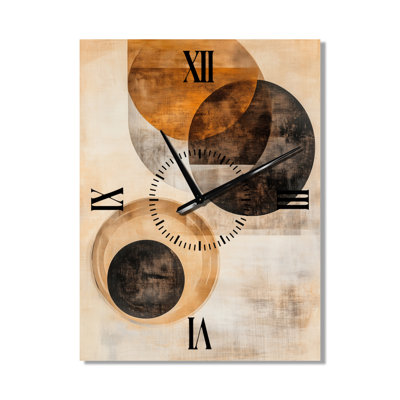 Formes en orbite dans l'espace sépia I - Grande horloge murale en métal brun style milieu du siècle