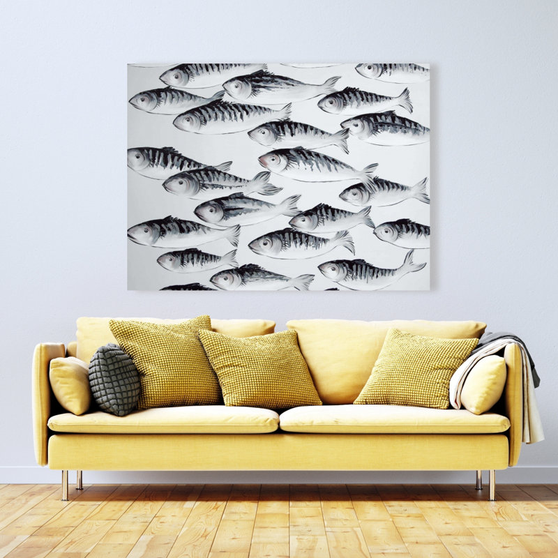 «Gray School of Fish», art sur toile aquatique pour la décoration intérieure, H 48 po x l 36 po