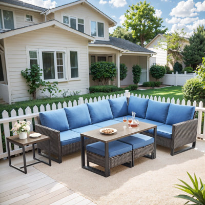 Naresa 5-Piece Outdoor Wicker Furniture Set, L-Shaped Sectional Sofa Set