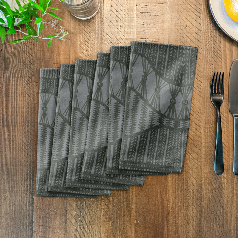 Cotton Twill Abstract Rectangle Napkin, Charcoal Black