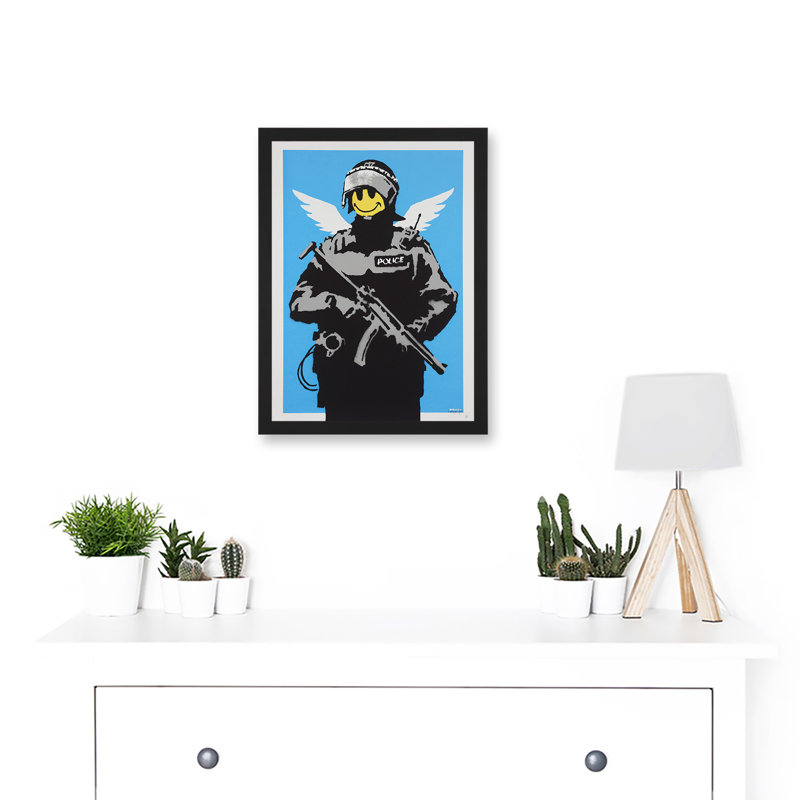 Happy Angel Policeman Graffiti Street Mural by Banksy - Single Picture Frame Painting