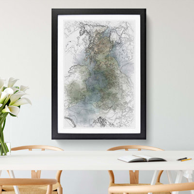 View of Ireland & Great Britain in Abstract - Picture Frame Graphic Art Print