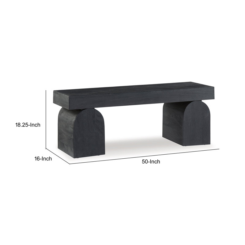 Accent Bench, 50 Inch, Oversized Sandblasted Effect, Black Solid Wood
