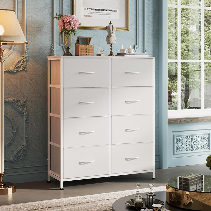 Commode en tissu pour chambre à coucher, commode haute avec 8 tiroirs, tour de rangement avec bacs en tissu, commode double