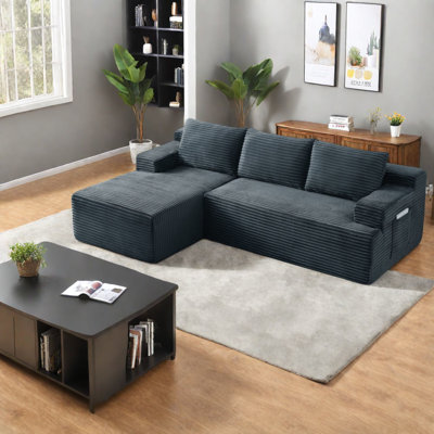 Durable L-shaped Sectional Sofa, Corduroy Elegance, No Assembly, Versatile Home Use