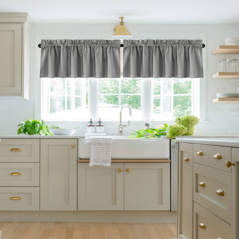 100% Blackout Curtain Valances for Kitchen Windows/Bathroom/Living Room/Bedroom Thermal Insulated Rod Pocket Valances for Windows, 2 Pack
