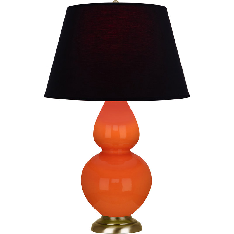Lampe de table double gourde en céramique, Noir / Rouge, Orange / laiton naturel antique, Laiton