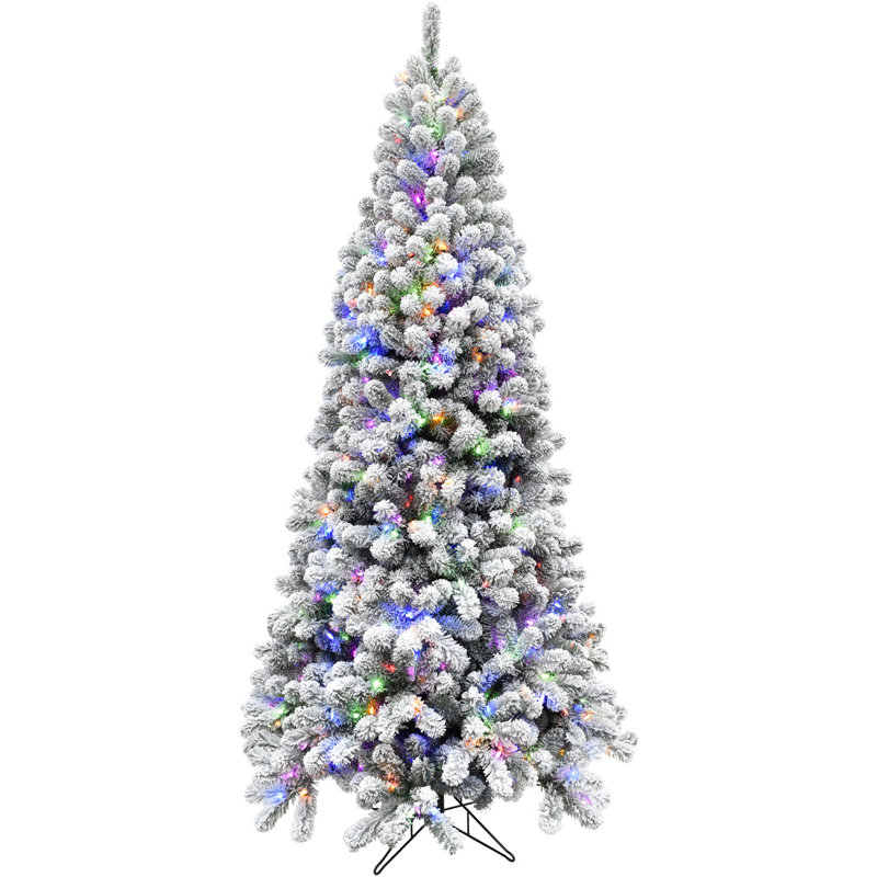 6.5-Foot Flocked Alaskan Pine Christmas Tree with Multicolor LED Lights