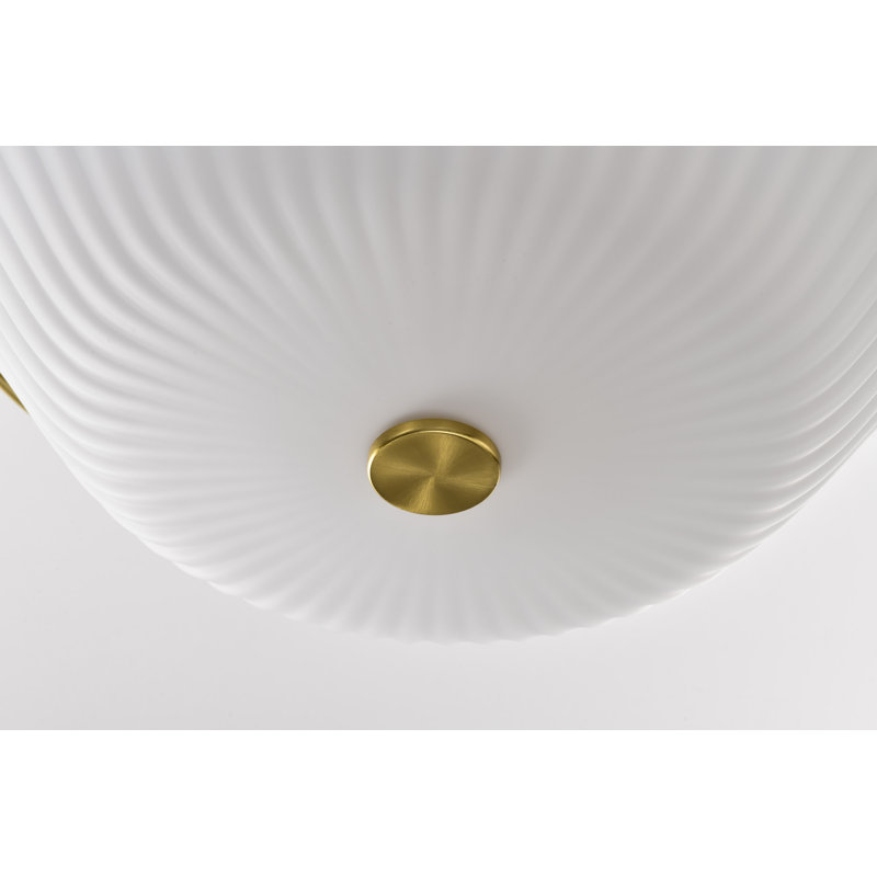 Royale - 3 Light Flush Mount - Finish - Ribbed White Glass, Burnished Brass