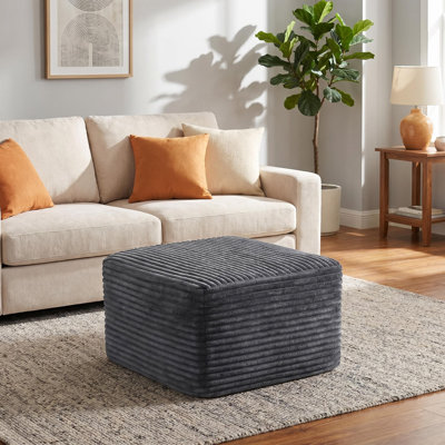 Lorran 27.6" wide corduroy upholstered ottoman in dark gray