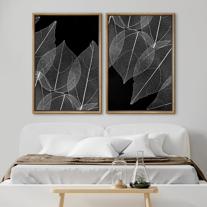 «Modern Abstract Shapes Coral And Black Cozy Neutral», 2 pièces sur toile, Encadré naturel, H 36 po x l 24 po