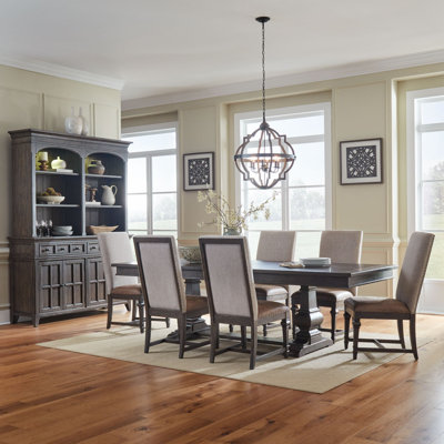  Trelawny 7 Piece Trestle Table Set w/ 6 Upholstered Chairs