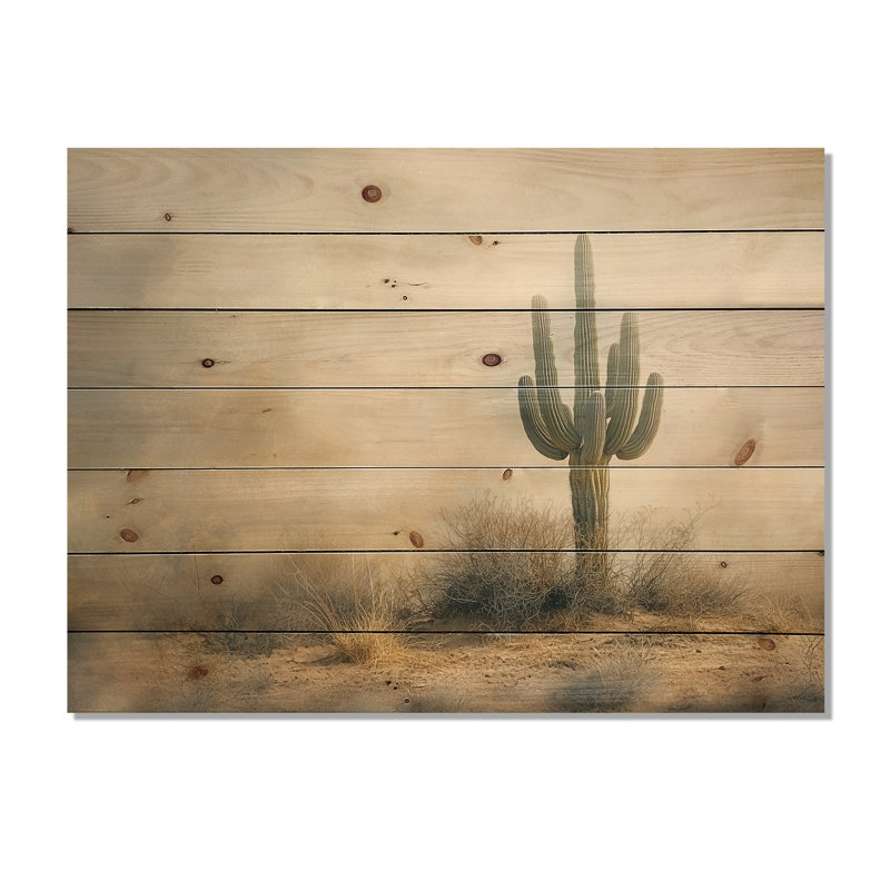 Cactus tempête de sable II - décoration murale en bois de cactus floral - sur bois de pin naturel