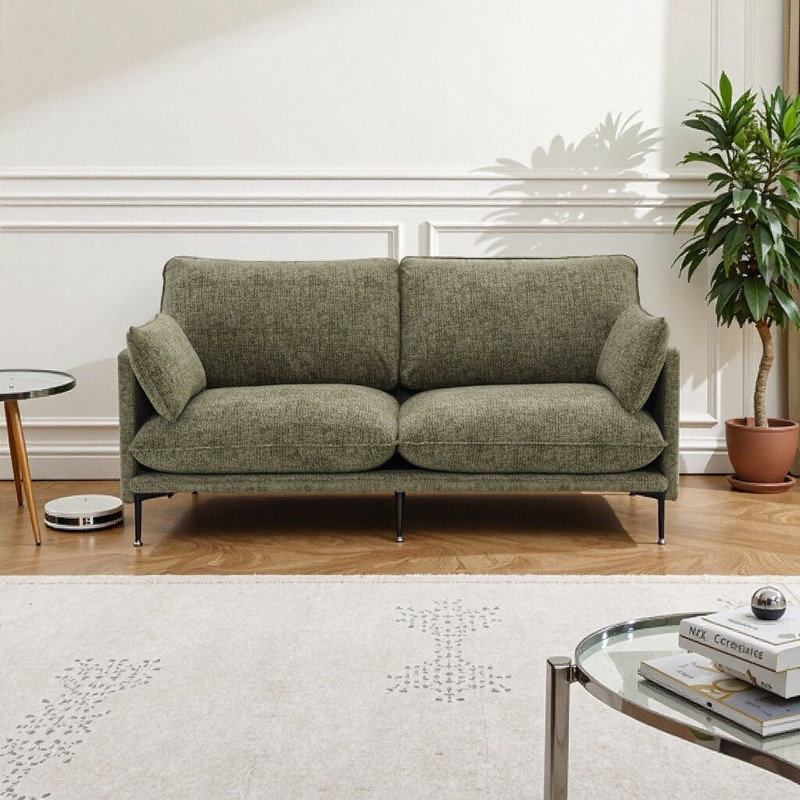 Canapé modulable à coussin compressé en tissu vert avec 2 coussins