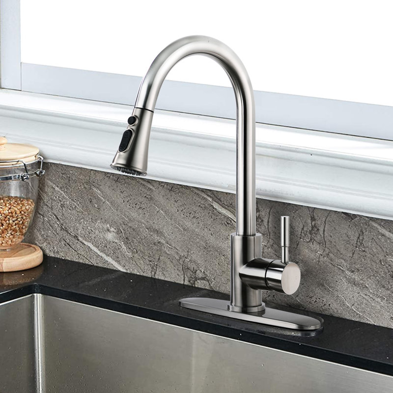 Stainless Steel Kitchen Faucet With Pull Down, Brushed Nickel, To Exposure, 1.8Gpm Flow Rate Down Spray, Steel, Stains,