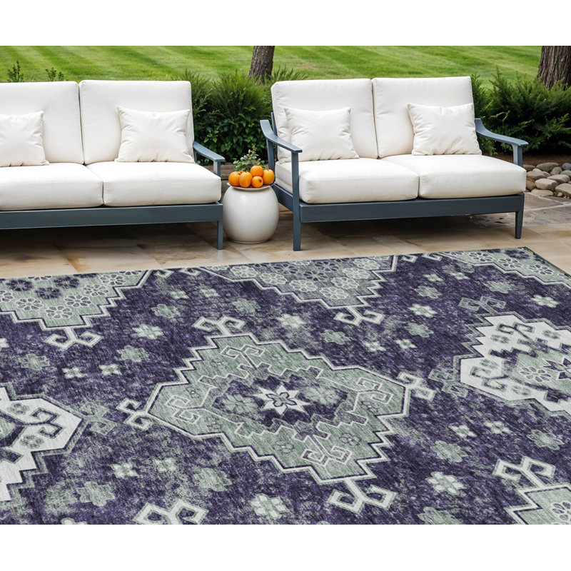 Tapis intérieur lavable 10 pi x 14 pi mauve aubergine et sauge