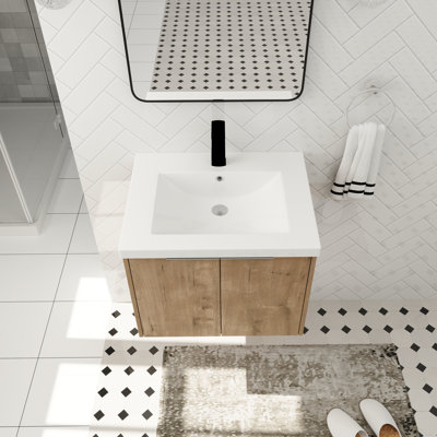 Meuble-lavabo mural simple 23,69 po avec plateau en résine Melihat