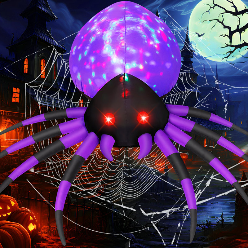 Araignée gonflable d'Halloween 5 pi avec lumières DEL intégrées, H 21,7 po x l 59,1 po x P 55,1 po, Mauve
