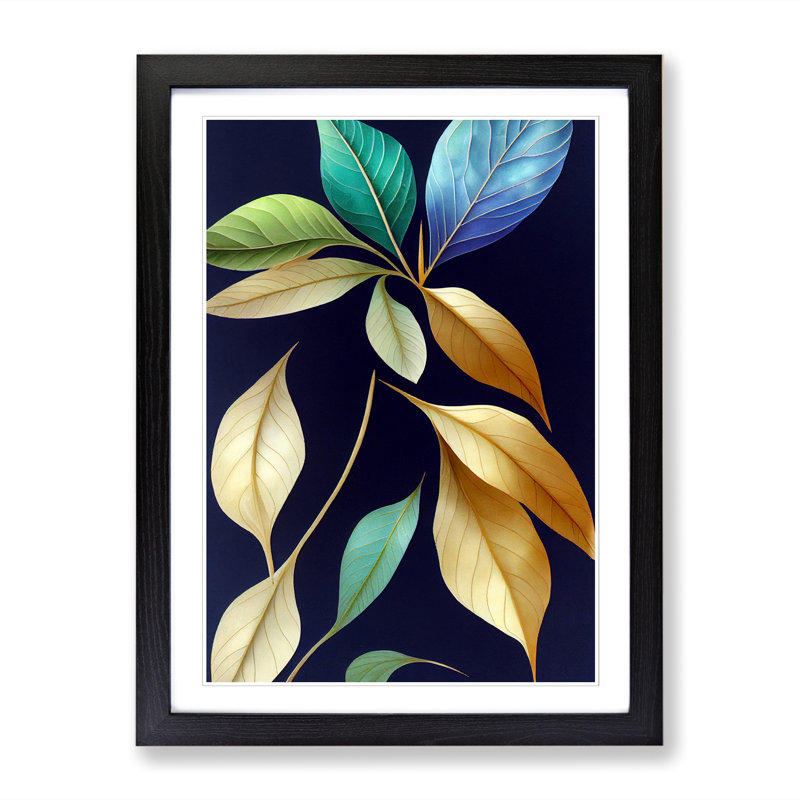 Leaf Marbling - Picture Frame Print, 46cm H x 34cm W x 2cm D, Walnut