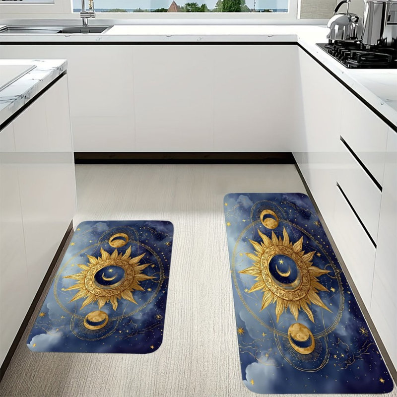 Tapis de cuisine bleu marine Sun Moon, 2 pièces pour décoration céleste