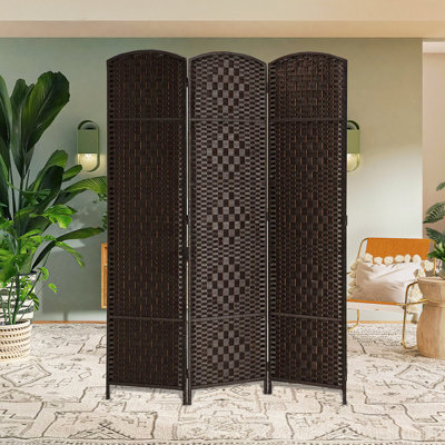 Elmina 6 Ft Folding Room Divider Privacy Screen Home Decor Diamond Weave Fiber Double Hinges