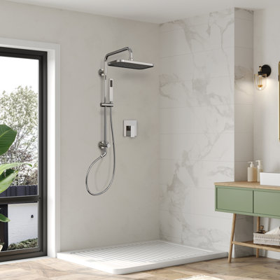 Wall Mount Pressure-Balanced Shower System, 13" Rainfall Shower Head with Slider Bar Handheld Spray